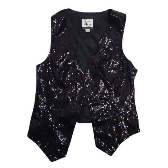 Vintage Jackets & Blazers - VINTAGE 90s black sequin open front bling drapey vest S/M‎
